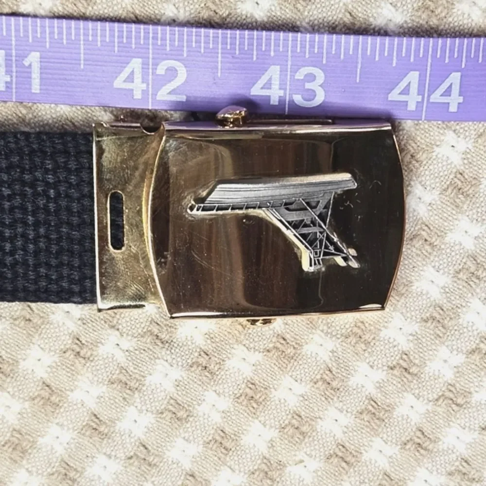 Solid Brass Sport Fisherman Boat Buckle Navy Blue Web Cotton Adjustable Belt